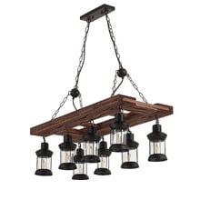 Allen Rectangle Pine Wood 8 Light Pendant